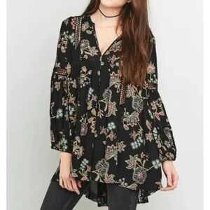 Free People Just the Two of Us Tunic Top Size S Women's Black Fairy Boho Dress
